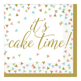 Amscan Its Cake Time Confetti Napkins (Pack of 36) White/Gold (33cm)