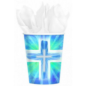 Amscan Joyous Cross Christening Disposable Cup (Pack of 8) Blue/White (One Size)