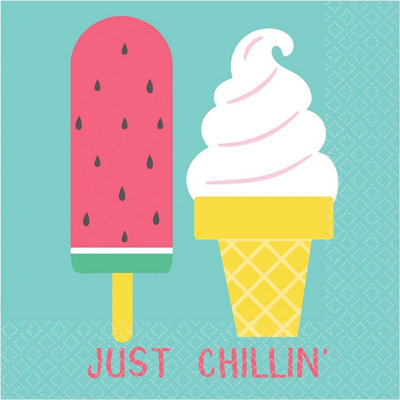 Amscan Just Chillin Ice Cream Summer Napkins (Pack of 16) Blue/Multicoloured (One Size)