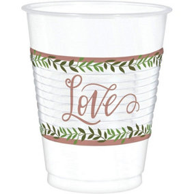 Amscan Love Plastic Leaves Wedding Party Cup (Pack of 25) White/Green/Brown (One Size)