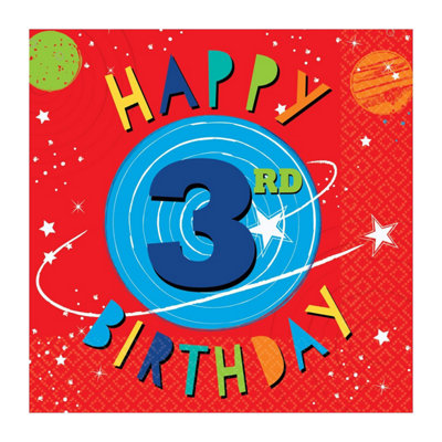 Amscan Luncheon 3rd Birthday Napkins (Pack of 16) Multicoloured (33cm)