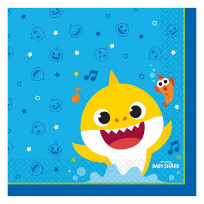 Amscan Luncheon Baby Shark Napkins (Pack of 16) Blue/Yellow (One Size)
