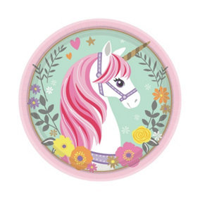 Amscan Magical Unicorn Paper Party Plates (Pack of 8) Pink/White/Mint (18cm)
