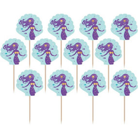 Amscan Mermaid Wishes Birthday Cupcake Topper (Pack of 24) Sky Blue/Purple (One Size)