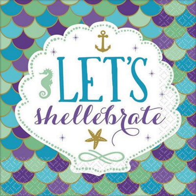 Amscan Mermaid Wishes Disposable Napkins (Pack of 16) White/Blue/Purple (13in)
