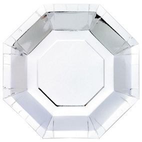Amscan Metallic Octagonal Disposable Plates (Pack of 8) Silver (One Size)