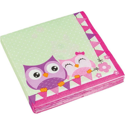 Amscan Owl Napkins (Pack of 16) Light Green/Dark Pink/Purple (One Size)