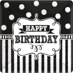 Amscan Paper Chalk Board Birthday Party Plates (Pack of 8) Black/White (7in)