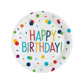 Amscan Paper Confetti Happy Birthday Disposable Plates (Pack of 8) Multicoloured (One Size)