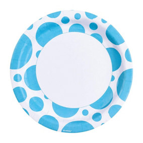 Amscan Paper Dotted Party Plates (Pack of 8) White/Blue (One Size)