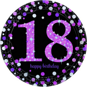 Amscan Paper Glitter 18th Party Plates (Pack of 8) Black/Pink/Silver (One Size)