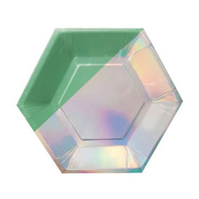 Amscan Paper Iridescent Hexagon Dessert Plate (Pack of 8) Multicoloured (One Size)