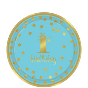 Amscan Paper Metallic 1st Birthday Party Plates (Pack of 8) Blue/Gold (One Size)
