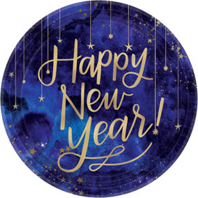 Amscan Paper Midnight New Year Party Plates (Pack of 8) Blue/Gold (One Size)