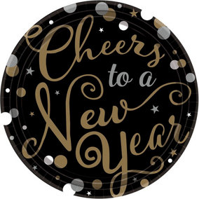 Amscan Paper New Years Eve Party Plates (Pack of 18) Black/White/Gold (One Size)