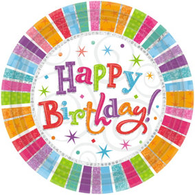 Amscan Paper Round Happy Birthday Party Plates Multicoloured (One Size)