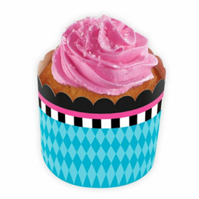 Amscan Paper Scalloped Birthday Muffin and Cupcake Cases (Pack of 24) Blue/White/Black (One Size)