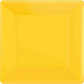 Amscan Paper Square Disposable Plates (Pack of 20) Yellow (One Size)