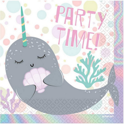 Amscan Party Time Narwhal Birthday Napkins (Pack of 16) Multicoloured (One Size)