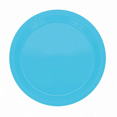 Amscan Plastic Block Colour Party Plates (Set Of 20) Caribbean Blue (One Size)