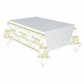 Amscan Plastic Confetti Happy Birthday Party Table Cover White/Gold (One Size)
