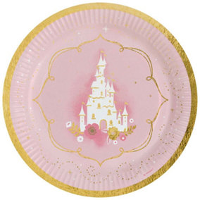 Amscan Princess For A Day Paper Round Birthday Party Plates (Pack of 8) Pink/White/Gold (One Size)