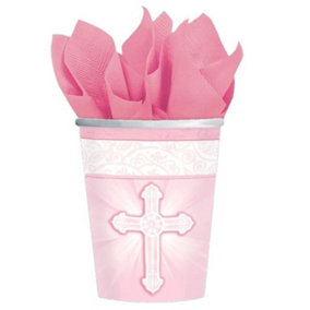 Amscan Radiant Cross Communion Disposable Cup (Pack of 8) Pink/White (One Size)