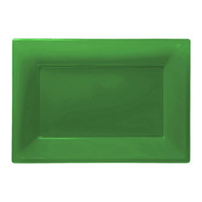 Amscan Rectangular Plastic Serving Platters (Pack Of 3) Festive Green (33 x 23cm)
