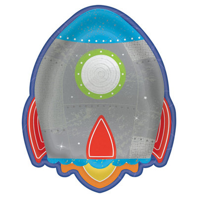 Amscan Rocket Plate (Pack of 8) Grey/Red/Blue (18cm)