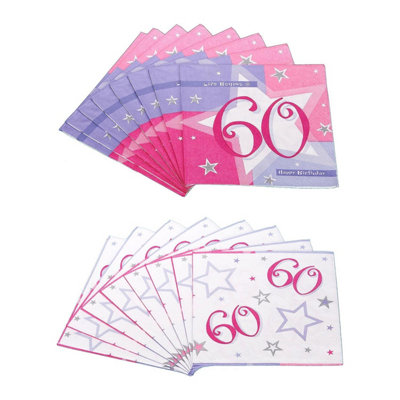 Amscan Shimmer 60th Napkins (Pack of 16) Pink/White (One Size)