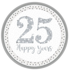 Amscan Silver Anniversary 23cm Plates (Pack Of 8) Silver/White (One Size)