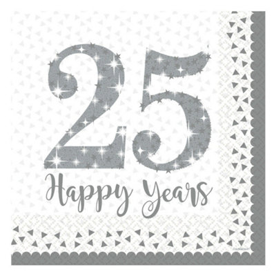 Amscan Silver Anniversary Lunch Napkins (Pack Of 16) Silver/White (One Size)