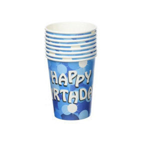 Amscan Sparkle Happy Birthday Disposable Cup (Pack of 8) Blue/White (One Size)