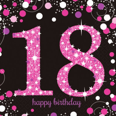 Amscan Sparkling Celebration 18th Birthday Napkins (Pack of 16) Black/Pink (One Size)