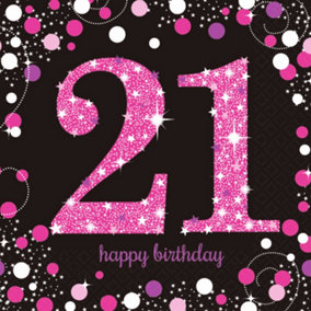 Amscan Sparkling Celebration 21st Birthday Napkins (Pack of 16) Black/Pink (One Size)