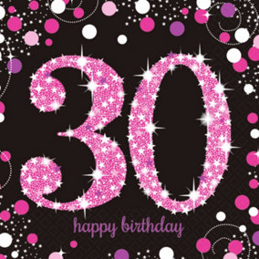 Amscan Sparkling Celebration 30th Birthday Napkins (Pack of 16) Black/Pink (One Size)