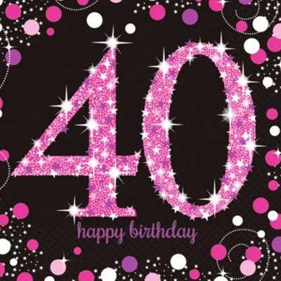 Amscan Sparkling Celebration Happy 40th Birthday Napkins (Pack of 16) Black/Pink (One Size)
