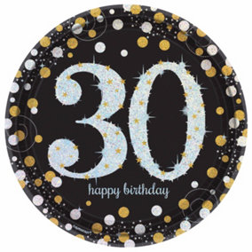 Amscan Sparkling Gold Celebration 30th Birthday Party Plates (Pack of 8) Gold (One Size)