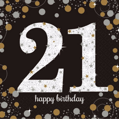 Amscan Sparkling Gold Celebration Happy 21st Birthday Napkins (Pack of 16) Black/Gold (One Size)