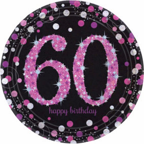 Amscan Sparkling Pink Celebration 60th Birthday Party Plates (Pack of 8) Black/Pink (One Size)