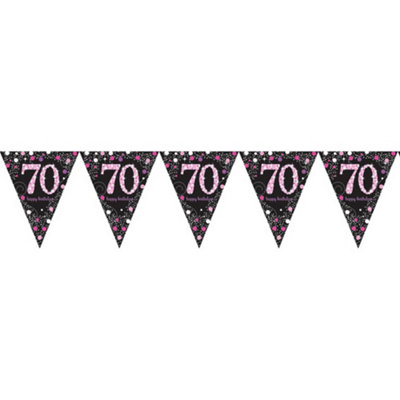 Amscan Sparkling Pink Celebration 70th Birthday Bunting Black/Pink (One Size)