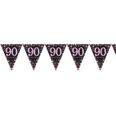 Amscan Sparkling Pink Celebration 90th Birthday Bunting Black/Pink (One Size)