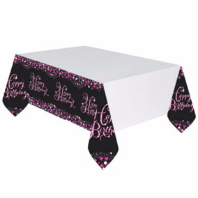 Amscan Sparkling Pink Celebration Happy Birthday Plastic Tablecloth Black/Pink/White (One Size)