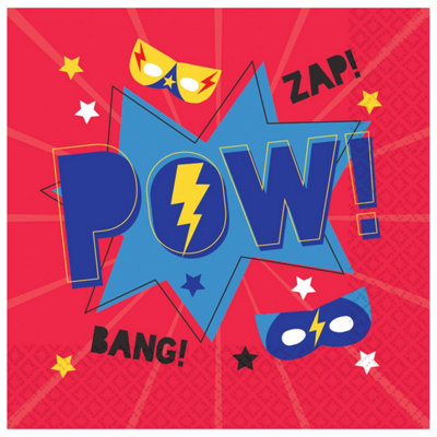 Amscan Superhero Disposable Napkins (Pack of 16) Red/Blue (One Size)