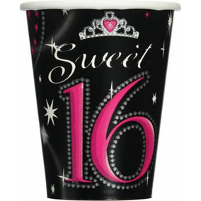Amscan Sweet 16 Paper Disposable Cup (Pack of 8) Black/Pink (One Size)