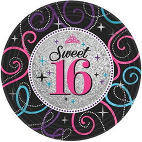 Amscan Sweet 16 Paper Party Plates (Pack of 8) Black (One Size)