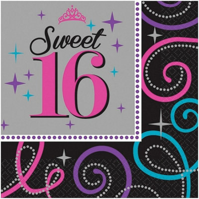 Amscan Sweet Sixteen Napkins (Pack of 16) Multicoloured (One Size)