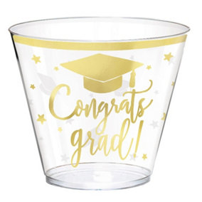 Amscan The Adventure Begins Plastic Graduation Party Cup Clear/Gold (One Size)