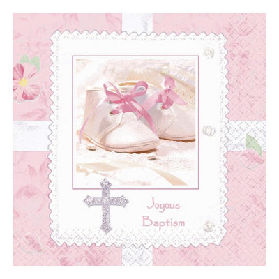 Amscan Tiny Blessings Mini Disposable Napkins (Pack of 16) Pink/White (One Size)