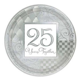 Amscan Together Met 25th Anniversary Party Plates (Pack of 8) Silver/White (One Size)